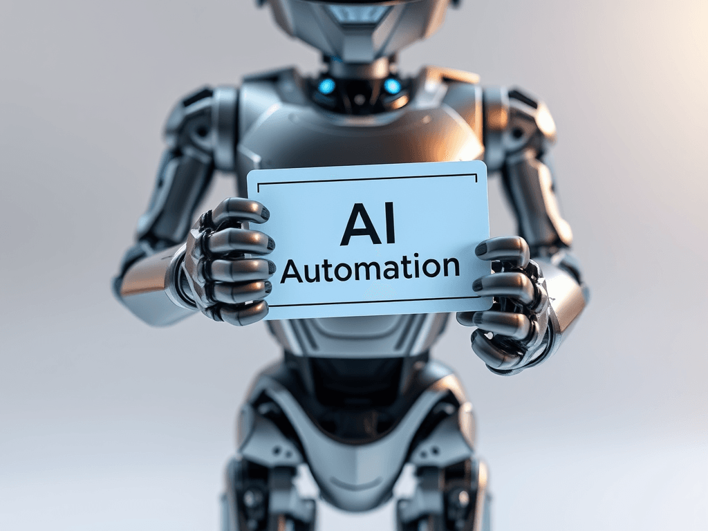Image of a robot holding a paper written AI automation